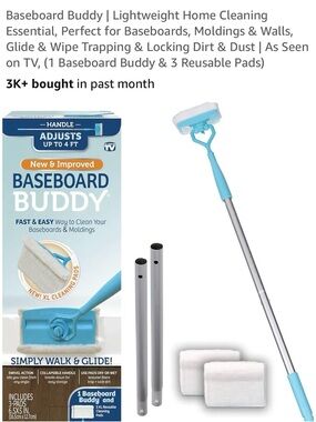 New & Improved Baseboard Buddy Cleaning Tool with 3 Reusable Pads